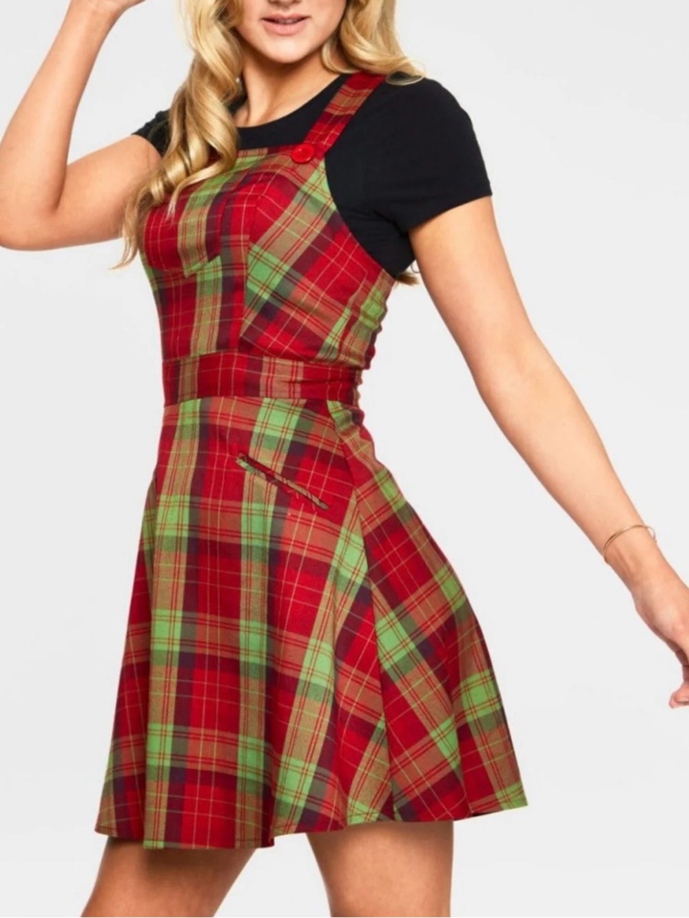Voodoo Vixen tartan plaid overall skater dress US size 12-14